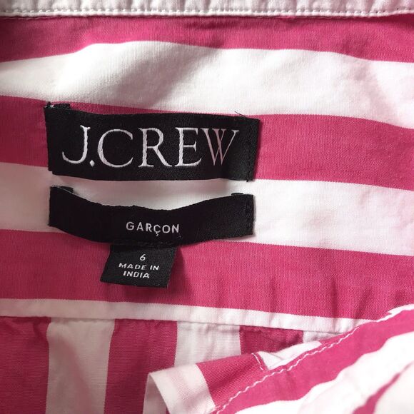 J Crew Shirt Womens SZ 6 Garçon Pink White Striped Long Sleeve Button Up Preppy - Picture 3 of 10